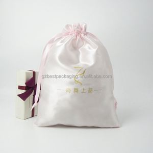 Reusable Pink Satin <b>Drawstring</b> Book Bag Dust Bags for Shoes Custom logo Big Satin <b>Pouch</b> - Product Image 3