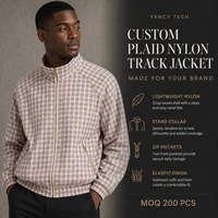 Veste de survêtement en nylon à carreaux pour homme, col montant, légère, zippée, OEM ODM