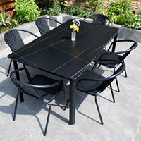 Mobilier d'extérieur moderne Ensemble de salle à manger 6 places Plateau en marbre Table à manger et fauteuil de patio imperméables et résistants à la chaleur
