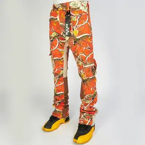 Pantaloni all'ingrosso con stampa arancione personalizzati in cotone da uomo tutta la stampa pantaloni Cargo mimetici