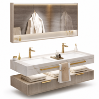 Meja Rias Kamar Mandi dengan Wastafel Tunggal / Ganda - Meja Rias Kamar Mandi Modern dengan Kabinet Cermin LED Anti Embun, Set Meja Rias yang Dipasang di Dinding