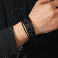 Bracelet jonc tressé multicouche pour homme avec symbole de l'infini en forme de 8, fermoir magnétique en alliage LX0034