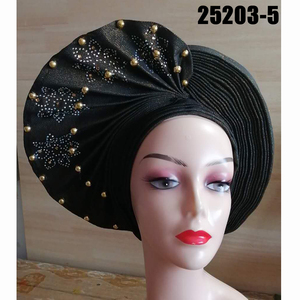 Cravate Aso Oko entièrement brodée à la main pour mariage traditionnel Sinya Beautiful Ladies Auto Gele Headtie With Pearl - Product Image 3
