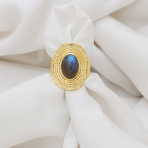 แหวนพลอยลาบราดอไรต์ธรรมชาติทำด้วยมือเงินสเตอร์ลิงชุบทอง18K สไตล์อินเทรนด์สำหรับวันครบรอบแต่งงาน - Product Image 2