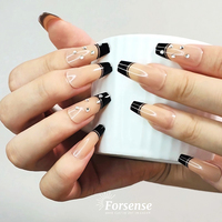 Conception personnalisée 3d presse de luxe sur les ongles longueur moyenne cercueil noir français pointe faux ongles en Chine nu portant des faux ongles conseils
