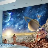 Papier peint sur mesure, décoration murale pour chambre d'enfant, astronave et carte, art mural en soie