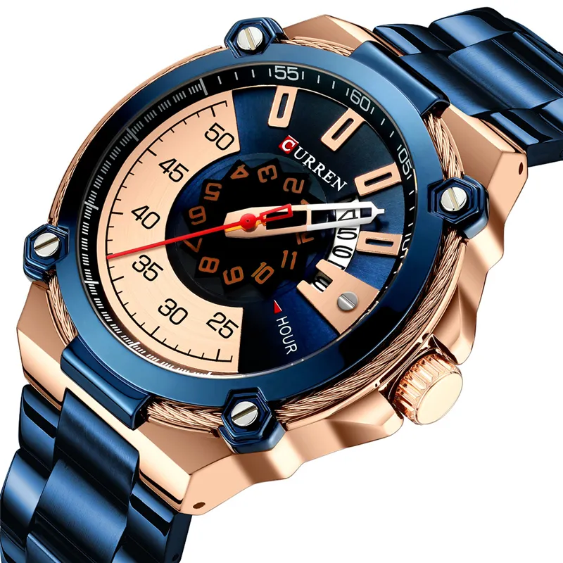 Часы наручные Curren Мужские с большим циферблатом, спортивные брендовые люксовые в стиле милитари, с датой, 8345