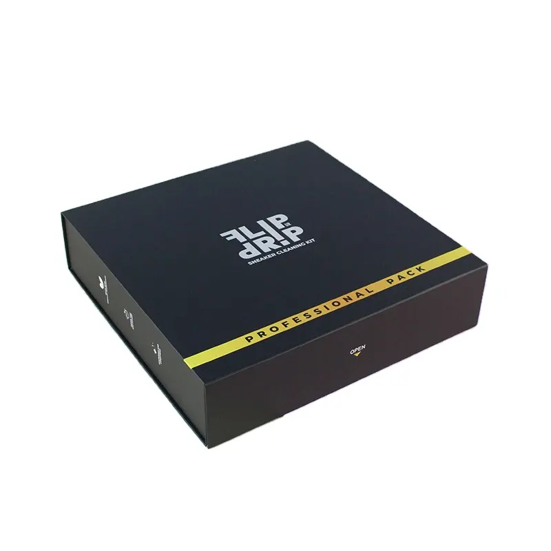 Özel lüks mat siyah hediye kutusu manyetik katlanır hediye kutusu Logo gümüş CMYK baskı izle kutusu takı ambalaj