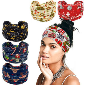 Diadema con estampado navideño de nuevo diseño, diadema elástica con nudo de borde ancho, diadema de Papá Noel de dibujos animados, accesorios para el cabello - Product Image 1