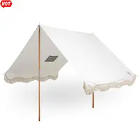 Custom 6ft Outdoor Camping sun shelter beach shade canopy Wood Rod Seaside Shading Tent with Tassel Fringes white yellow pink