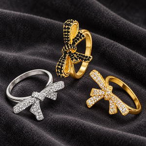 Anello con Fiocco per Donne, Elegante e Carino con Pietre Scintillanti, per Uso Quotidiano, Ufficio, Feste, Matrimoni, Appuntamenti, Regalo per Lei - Product Image 3