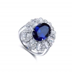 Bague en saphir bleu ovale de haute qualité, bijoux vintage tendance, pierre cultivée en laboratoire - Product Image 1