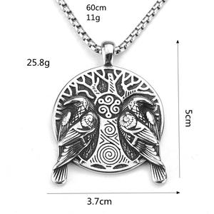 Colliers pendentifs personnalisés en acier inoxydable Yunnique, breloques Odin Ravens Huginn Muninn Yggdrasil Viking Mythologie nordique pour hommes - Product Image 4