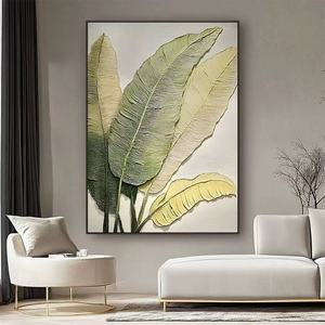 Art mural abstrait en <span class=keywords><strong>toile</strong></span> d'<span class=keywords><strong>huile</strong></span> 3D de style bleu moderne, 100% peint à la main, feuilles vertes, cadre noir, œuvre d'art suspendue - Product Image 4