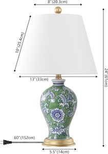 Lámpara <span class=keywords><strong>de</strong></span> Cerámica Estilo Campestre Francés <span class=keywords><strong>de</strong></span> 24 Pulgadas con Diseño Floral, Color Verde y Blanco, Estilo Chinoiserie, con Pantalla <span class=keywords><strong>de</strong></span> Lino y Detalles Dorados - Product Image 5