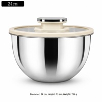 Bol à salade multi-tailles durable et personnalisé pour la cuisine, en acier inoxydable 201 avec couvercle en verre
