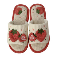 XIXIXITIAO Fraise Plat Femme Casual Mode Confortable Coton Lin Pantoufles avec Semelle PVC pour Filles Femme Usage Intérieur