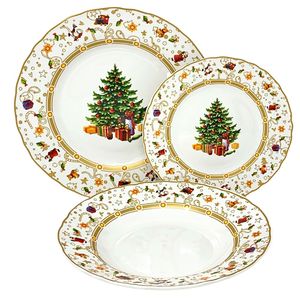 18 pezzi eco-friendly Set per la cena di Natale Design albero d'oro 6 gres profondo 6 porcellana piatta 6 porcellana piccola per Hotel a casa - Product Image 1