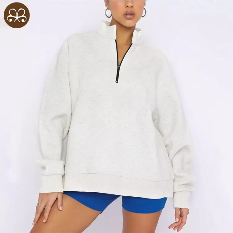 Wholesale Premium Quality Custom Drop Shoulder Blank Sweatshirt Women Quarter Zip Pullover