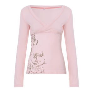 Camiseta de Manga Larga con Cuello en V Cruzado para Mujer, Estampado Floral, Ajustada, Elástica, Informal, para Todas las Temporadas - Product Image 6