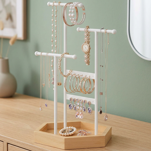 Modern Octagonal <b>Jewelry</b> <b>Display</b> Stand With Adjustable Rods For Necklaces Bracelets Earrings Storage Organizer - Product Image 6