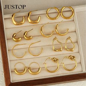 Artículos en Stock: Juego de Aretes de Acero Inoxidable Impermeables, Argollas Gruesas Bañadas en Oro de 18 Quilates con Nudo, Joyería de Moda Tendencia Sin Deslustre - Product Image 3