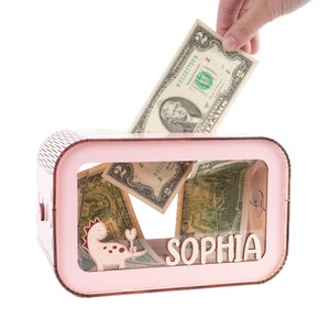 Children Wooden Piggy Bank Box Personalized Cartoon Money Box For Kids Bedroom <b>Desktop</b> Storage With Removable <b>Shelf</b> - Product Image 5