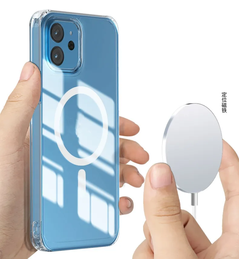 Grosir casing ponsel akrilik Magnet isi daya nirkabel aman magnetik bening untuk Apple iPhone 11 12 13 14 15 Pro Max Cover