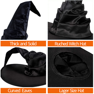 Hete Aanbieding Halloween Zwarte Boze Heksenhoeden Spin Vleermuis Opvouwbare Tovenaarshoed Party Cosplay Kostuum Accessoire Satijn Vliesstof - Product Image 3