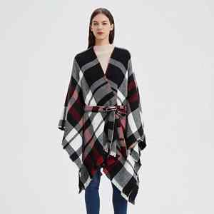 BESTELLA Écharpe élégante en acrylique à carreaux de qualité supérieure avec ceinture, nouvelle collection, chaude toutes saisons, idéale pour l'hiver, cape, manteau - Product Image 1