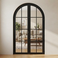 Ventana de Acero Estilo Francés con Marco de Hierro Forjado y Rejilla de Acero, Doble Acristalamiento, Arco, para el Hogar