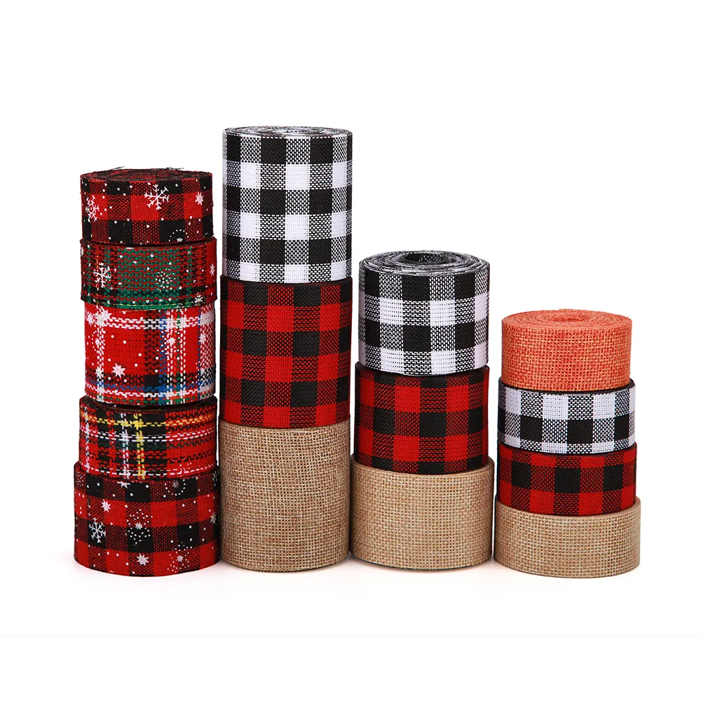 Wholesale Merry Christmas Halloween Valentine cheap fall burlap buffalo check plaid bow decorative wire edged wreath ribbon