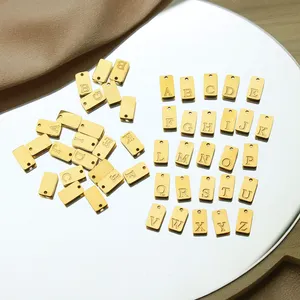 A-Z Stainless Steel Polished Gold Color Pendant Hang Letters 6x10x1.5mm Fit DIY Bracelet Pet Collar Necklace Jewelry Making