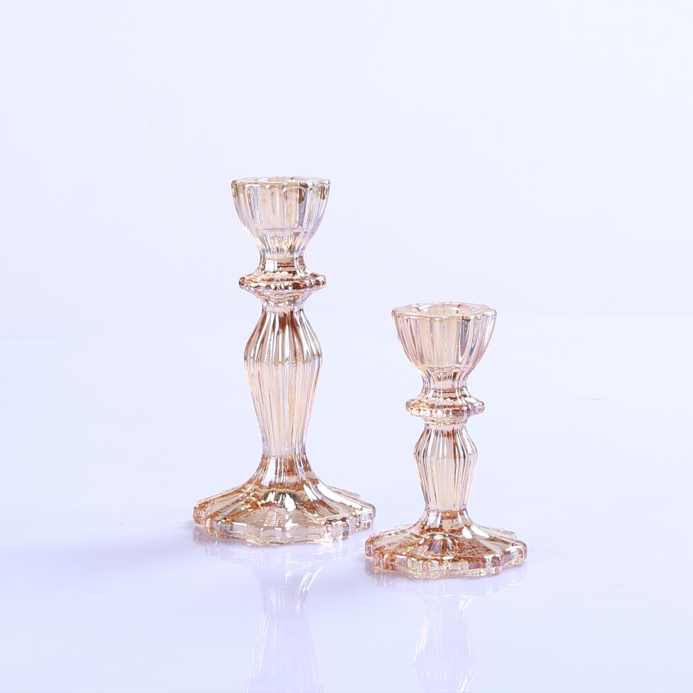 Amber Taper Candlestick Crystal Glass Candle holder