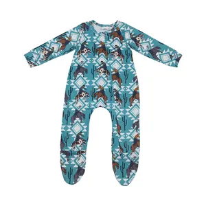 Baby Romper Pattern Winter Clothes Western Clothing Horse Cowboy Sleepwear Boutique Zip Up Cute Kids Apparel