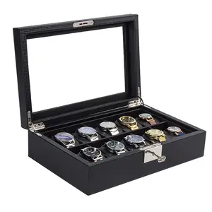 Nuovo design di lusso grande fatto a mano in pelle 10 slot scatola portaoggetti per orologi con chiave per uomo