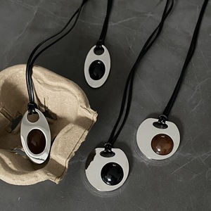 Mới đến tối giản áo len Vòng cổ | Dây da + Thép không gỉ Mặt dây chuyền | không phai & không gây dị ứng của phụ nữ vòng cổ - Product Image 1