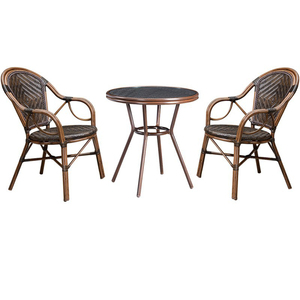 Outside Patio Garden Aluminum Bamboo Frame French Cafe Bistro Restaurant PE <strong>Rattan</strong> Table and Chairs - Product Image 5
