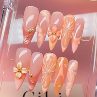 Faux ongles longs et effilés Y2K faits main avec breloques mignonnes, strass scintillants, réutilisables, à presser sur les doigts
