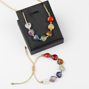 Bracelet et collier en pierres naturelles colorées, bijoux tressés en forme de cœur à sept chakras, pour la méditation, les mariages, les festivals, cadeau - Product Image 1