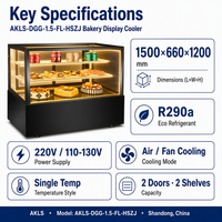 Vitrine réfrigérée commerciale 420L à 2 portes entièrement vitrées, refroidissement par air, R290a, pour pâtisserie, gâteaux, pâtes et desserts
