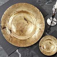 Assiettes de présentation de luxe personnalisées en verre trempé doré antique, peintes à la main, durables, pour mariages et banquets (vente en gros)