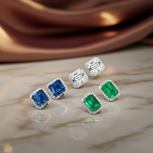 Orecchini a Perno Rettangolari E669 con Zirconi, Montatura a Castone, Gioielli Classici Unisex con Cristalli - Product Image 2