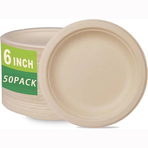6 "nhỏ compostable món tráng miệng tấm Heavy-Duty chưa tẩy trắng phân hủy sinh học dùng một lần mía bã mía sợi tre giấy tấm - Product Image 1