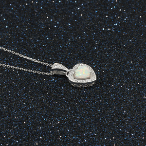 Classic Trendy Rhodium Plated S925 Sterling Silver Heart Opal Claw Setting Pendant Necklace Clavicle Chain Hypoallergenic <b>Gift</b> - Product Image 6