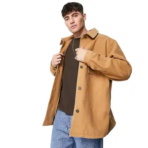 New fashion men coats jackets bomber trench coats men oversized fit wool look woven shacket in camel Men long coat winter