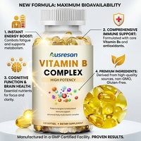 Ausreson Vitaminas B1, B6, B12 en Cápsulas Blandas, Certificadas Halal, Suplemento Alimenticio de Vitamina B 13 en 1, Vitamina B Complejo en Cápsulas Blandas para Energía