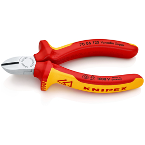 KNIPEX 70 06 125 Coupe-fil diagonaux isolés avec poignées à éléments multi-composants, testés VDE, chromés, 125 mm - Product Image 1