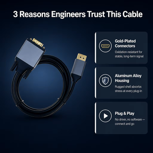 <span class=keywords><strong>Cable</strong></span> DP a VGA 1080P, Adaptador DP a VGA, Convertidor de Video Macho a Macho Chapado en Oro para Laptop, PC, Monitor, Proyector - Product Image 3