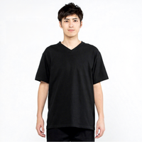 T-shirt à col en V pour homme avec logo personnalisé, manches courtes, 190 grammes, 100% coton, design uni, style japonais, coupe ample, OEM/ODM
